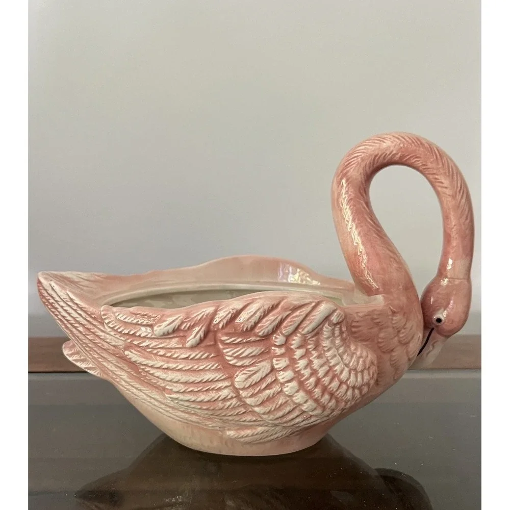 Fitz & Floyd Pink Flamingo Porcelain Tureen Sauceboat BOTTOM ONLY Planter Vtg